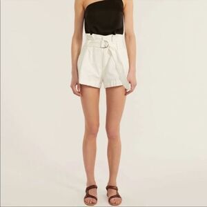 Cotton On 91 High-Rise White Denim Belted Paperbag Shorts, Size 4